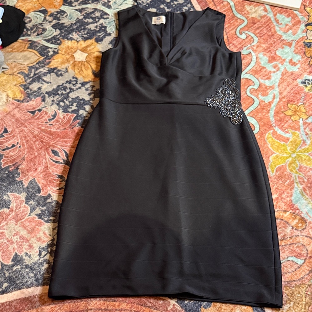 Patra Elegant Black Mini Dress with Side Embellishment